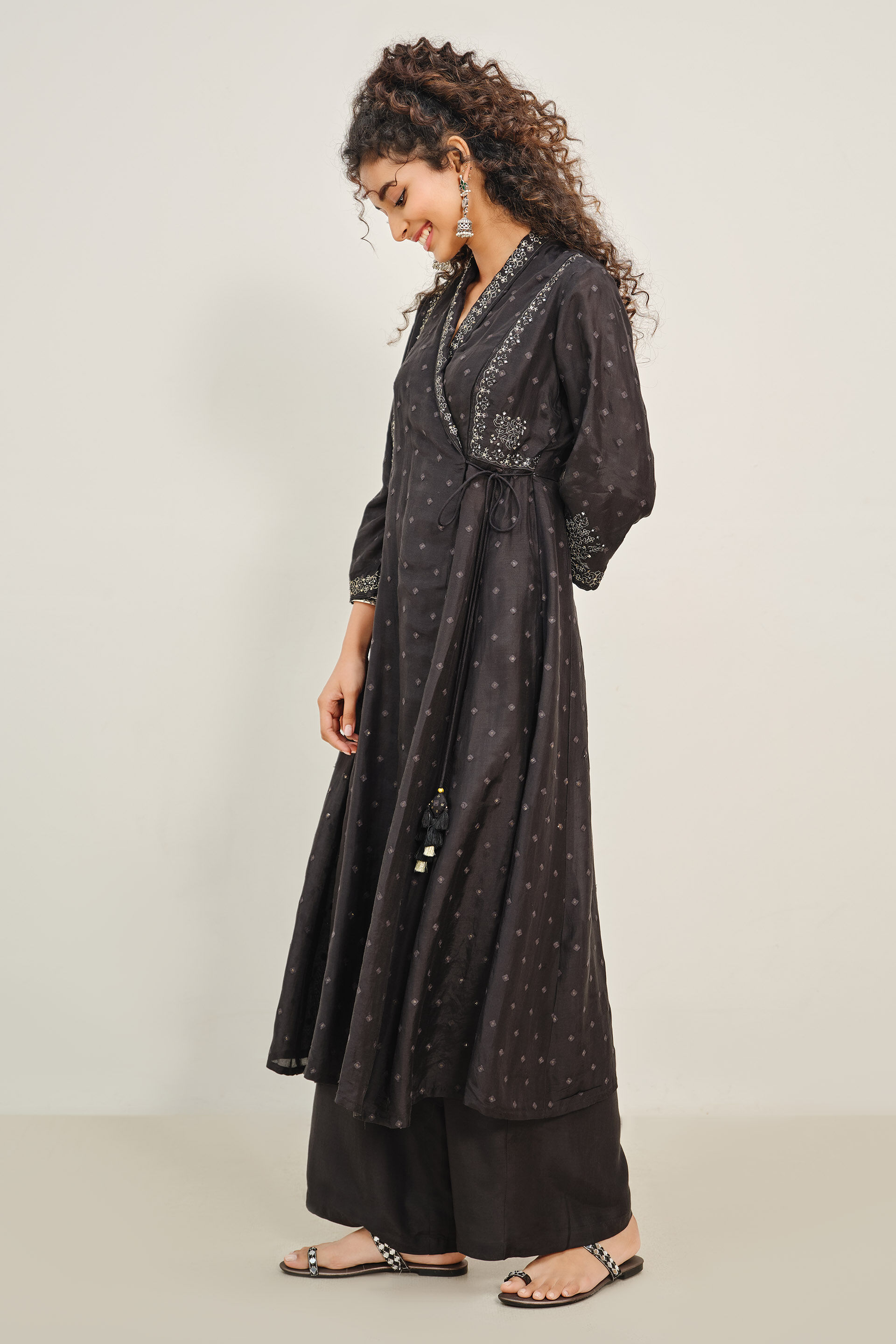 Ira Embroidered Black Kurta Set, Black, image 4